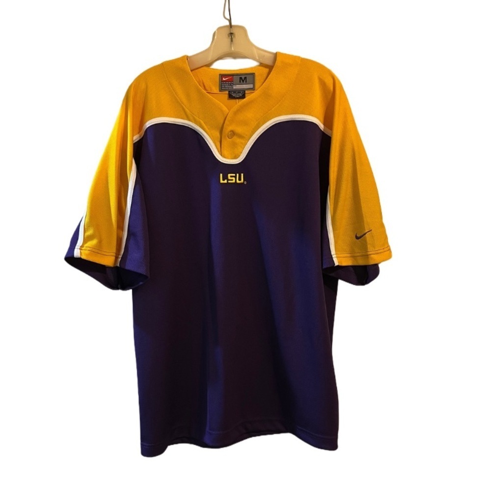 NIKE Team Issued LSU 1/4 Button Pullover Medium Short Sleeve Purple NICE